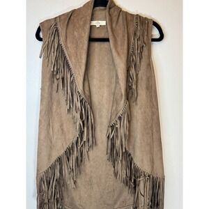 Entro Faux Suede Fringy Cowgirl Brown Vest Size M